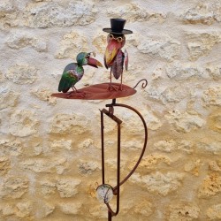 Mobile da Giardino Bilanciere su Picchetto Motivi Due Corvi su Foglia in Ferro e Vetro 15x30x158cm
