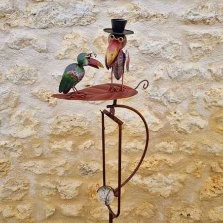 Mobile da Giardino Bilanciere su Picchetto Motivi Due Corvi su Foglia in Ferro e Vetro 15x30x158cm