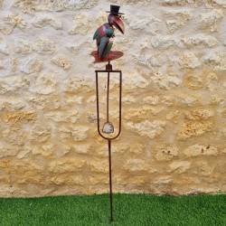 Mobile da Giardino Bilanciere su Picchetto Motivi Due Corvi su Foglia in Ferro e Vetro 15x30x158cm