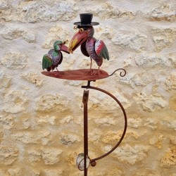 Mobile da Giardino Bilanciere su Picchetto Motivi Due Corvi su Foglia in Ferro e Vetro 15x30x158cm