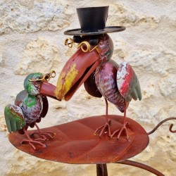 Mobile da Giardino Bilanciere su Picchetto Motivi Due Corvi su Foglia in Ferro e Vetro 15x30x158cm