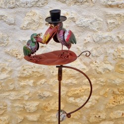 Mobile da Giardino Bilanciere su Picchetto Motivi Due Corvi su Foglia in Ferro e Vetro 15x30x158cm