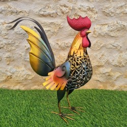 Gallo in ferro disponibile in due misure, nei colori oro, grigio, arancione e rosso