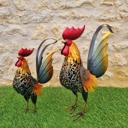 Gallo in ferro disponibile in due misure, nei colori oro, grigio, arancione e rosso