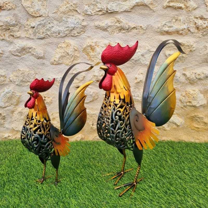 Gallo in ferro disponibile in due misure, nei colori oro, grigio, arancione e rosso