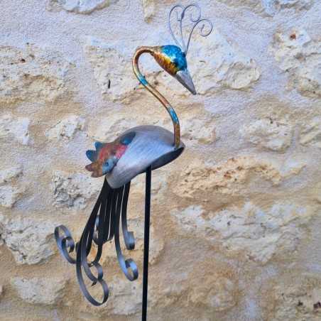 Pavone decorativo su picchetto in metallo