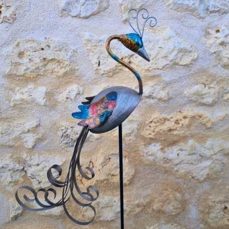 Pavone decorativo su picchetto in metallo