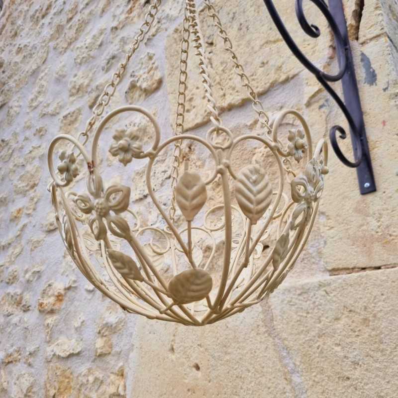 Cesto Porta Piante Sospeso in ferro beige patinato marrone
