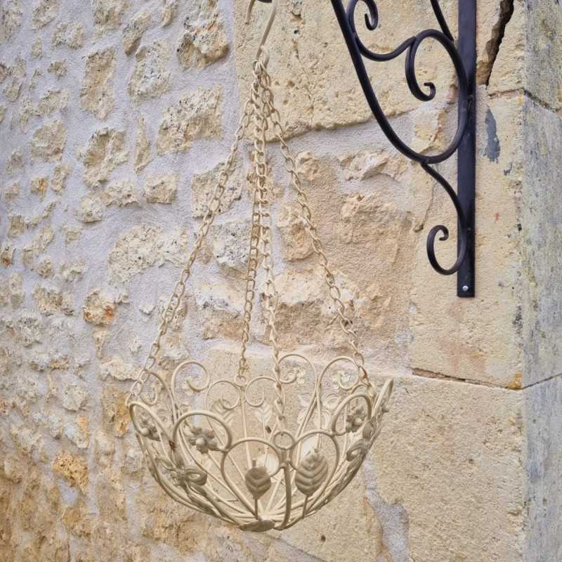 Cesto Porta Piante Sospeso in ferro beige patinato marrone