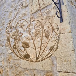 Cesto Porta Piante Sospeso in ferro beige patinato marrone