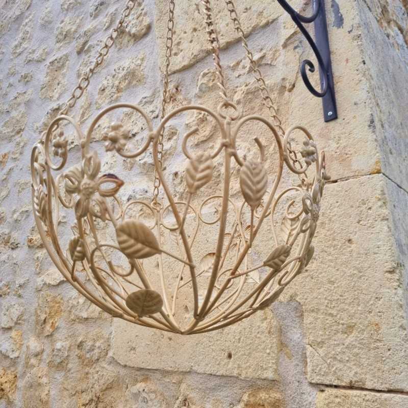Cesto Porta Piante Sospeso in ferro beige patinato marrone