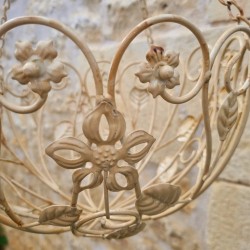 Cesto Porta Piante Sospeso in ferro beige patinato marrone
