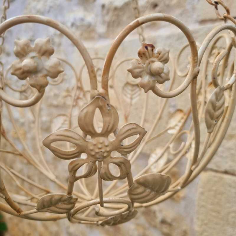 Cesto Porta Piante Sospeso in ferro beige patinato marrone