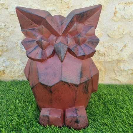 Gufo in resina geometrica marrone con finitura nera antichizzata
