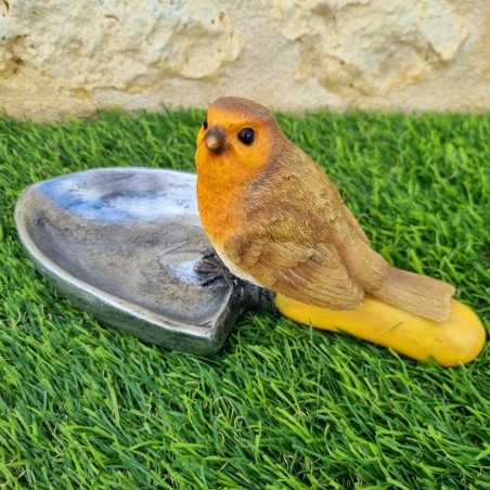 Mangiatoia e abbeveratoio per uccelli in resina a forma di pala