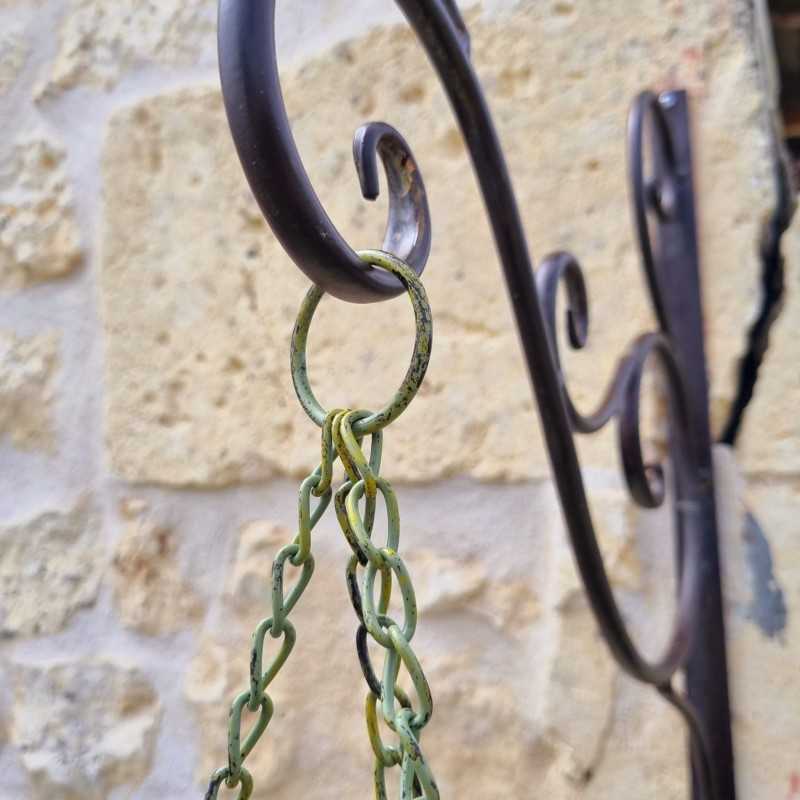 Cesto Porta Piante Sospeso in ferro verde patinato giallo e marrone