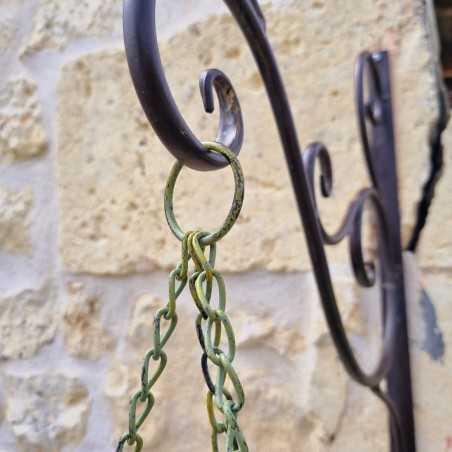 Cesto Porta Piante Sospeso in ferro verde patinato giallo e marrone