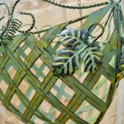 Cesto Porta Piante Sospeso in ferro verde patinato giallo e marrone