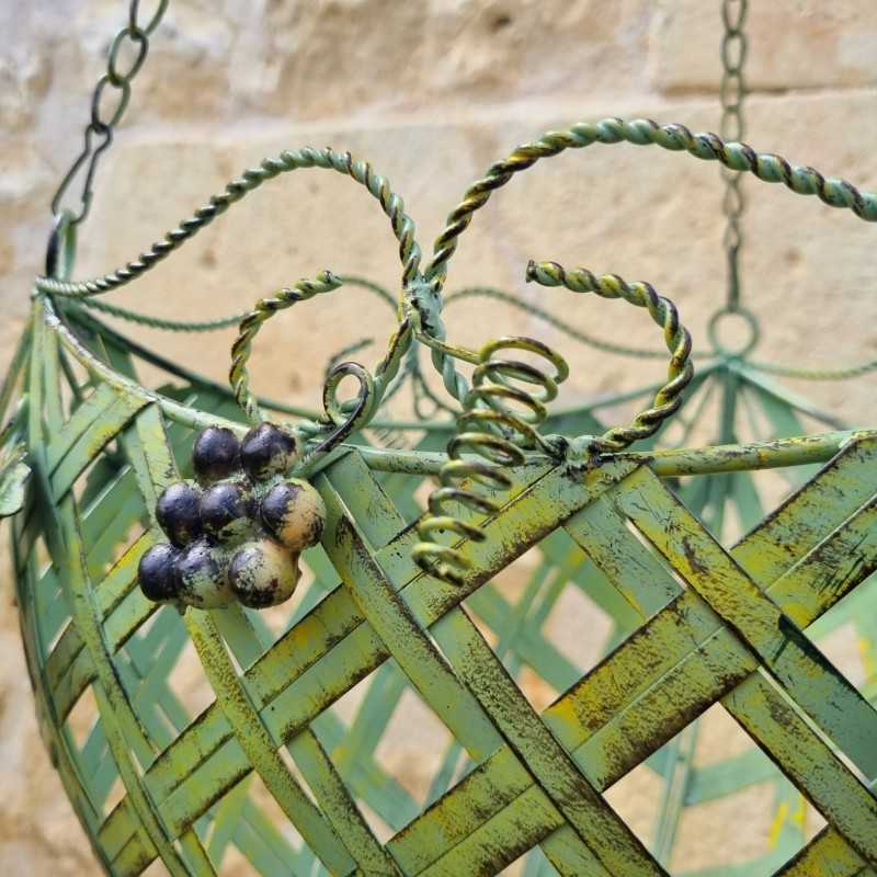Cesto Porta Piante Sospeso in ferro verde patinato giallo e marrone