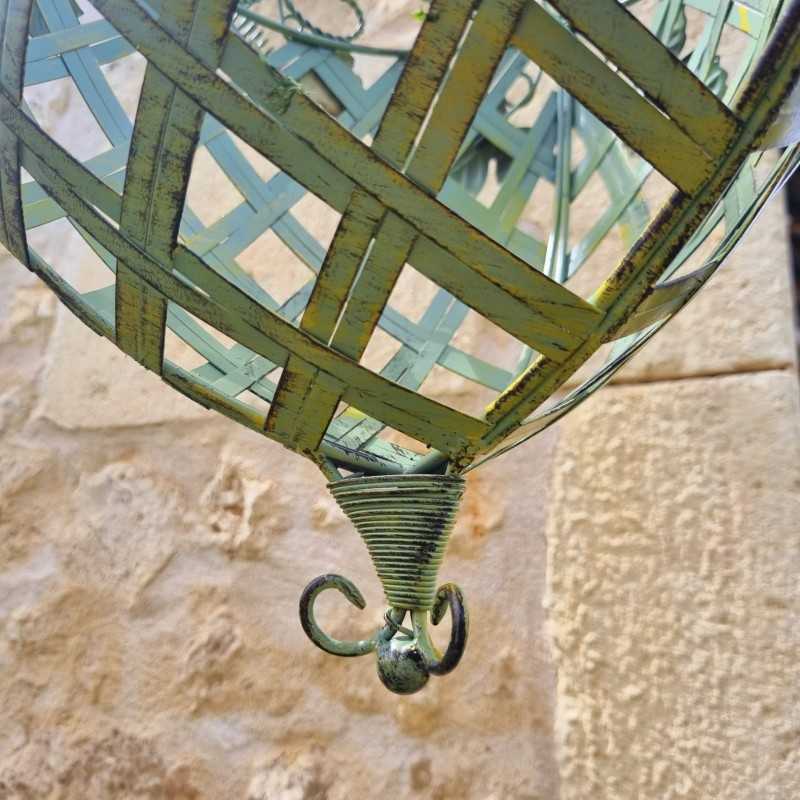 Cesto Porta Piante Sospeso in ferro verde patinato giallo e marrone