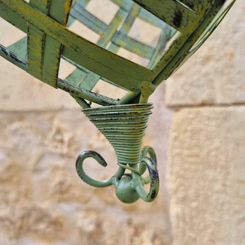Cesto Porta Piante Sospeso in ferro verde patinato giallo e marrone