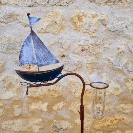 Pluviometro decorativo da giardino in metallo con motivo barca, altezza 134 cm