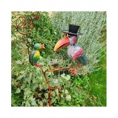 Pluviometro con picchetto Supporto per piante Decorazione da giardino Motivo corvo in ferro patinato con imbuto Tubo in vetro pe