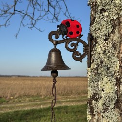 Dettaglio della coccinella rossa sulla campana da parete in ghisa