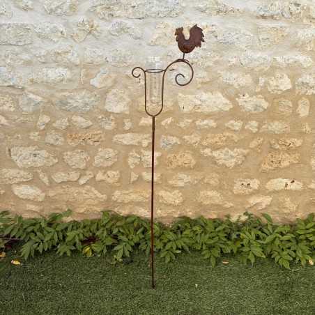 Pluviometro decorativo a forma di gallo in metallo patinato – 132 cm – Vetro graduato 35 mm – Lézard du Jardin