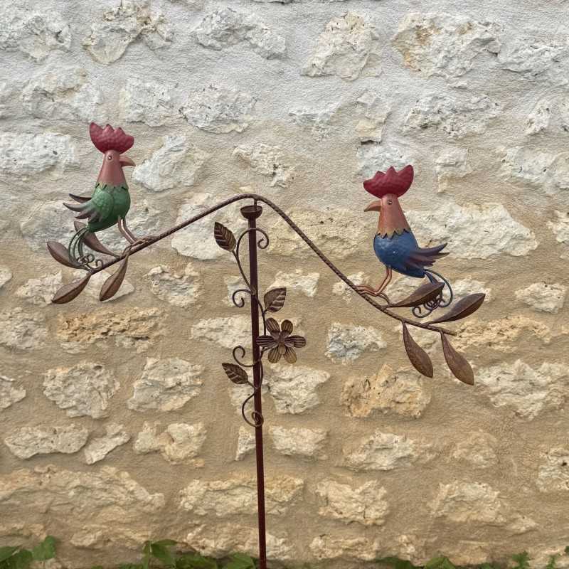 Mobile decorativo galline in metallo verniciato – 124 cm – Scultura da giardino colorata – Lézard du Jardin