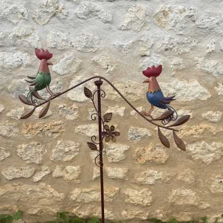 Mobile decorativo galline in metallo verniciato – 124 cm – Scultura da giardino colorata – Lézard du Jardin