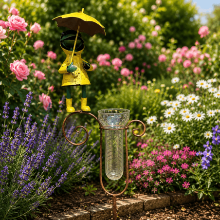 Pluviomètre décoratif grenouille au ciré jaune – Une touche de bonne humeur pour mesurer la pluie