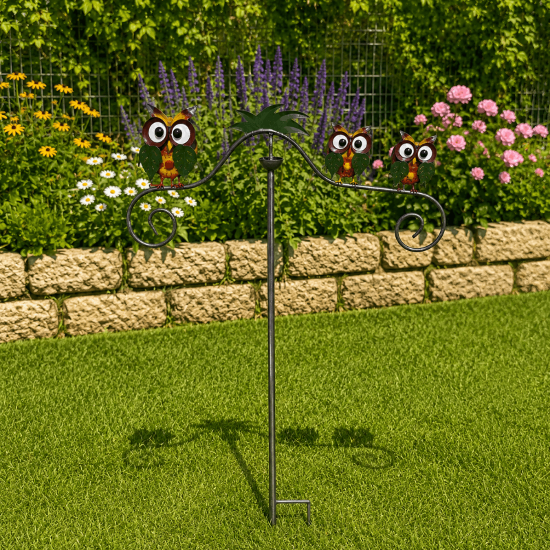 Mobile de jardin chouette – Décoration à balancier en métal coloré