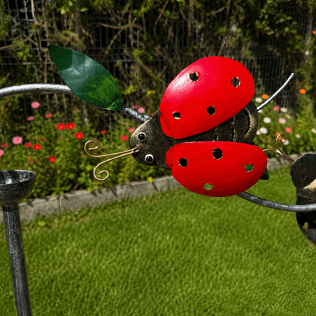 Mobile de jardin coccinelle en métal à balancier – Décoration extérieure porte-bonheur