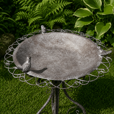 Bain d’oiseaux sur pied en métal patiné – 74 cm – Coupelle Ø40 cm – Lézard du Jardin