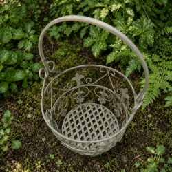Panier porte-pot en métal rouge patiné à fleurs - 2 tailles
