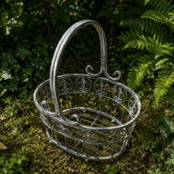 Panier porte-pot ovale en métal gris vieilli fleur de lys - 3 tailles