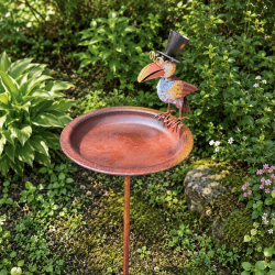 Bain d'oiseaux sur pied en métal avec corbeau gentleman – Mangeoire de jardin H120 cm