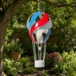 Lanterne montgolfière en métal à suspendre – Décoration de jardin tricolore 63 cm