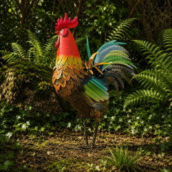 Sculpture coq en métal multicolore – Coq majestueux H 84 cm