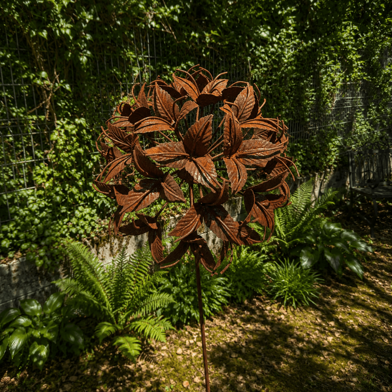 Fleur en métal sur pique couleur rouille – Décoration de jardin 160 cm