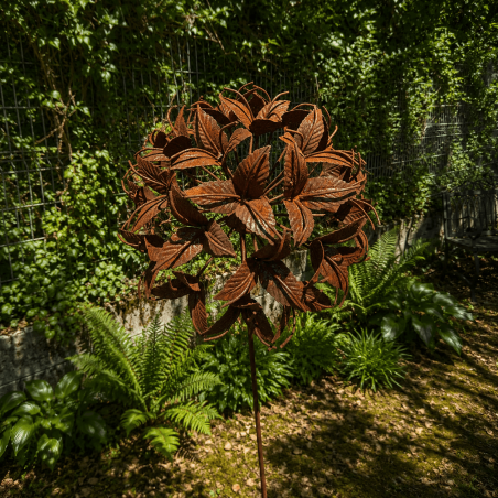 Fleur en métal sur pique couleur rouille – Décoration de jardin 160 cm