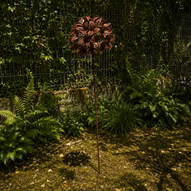 Fleur en métal sur pique couleur rouille – Décoration de jardin 160 cm