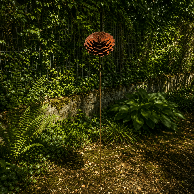 Rose en métal sur pique couleur rouille – Fleur de jardin décorative 160 cm