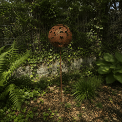 Allium en métal sur pique couleur rouille – Hauteur 160 cm