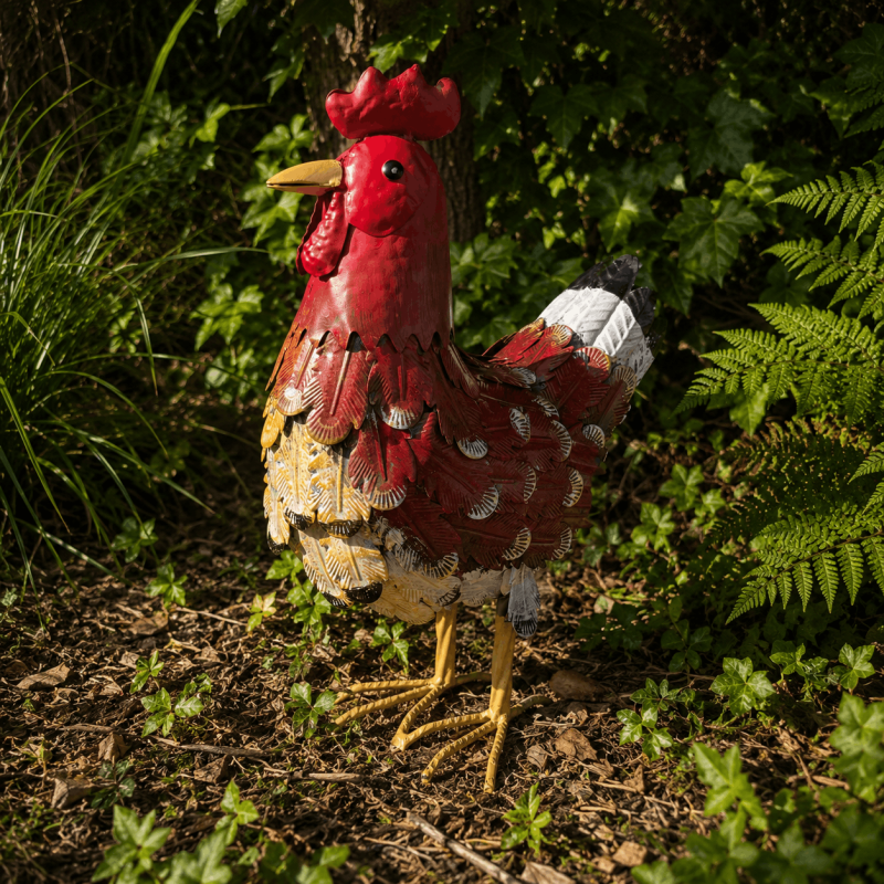 Poule décorative en métal coloré – Statue de jardin 36 cm