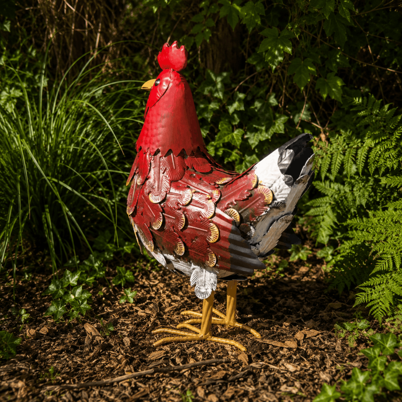 Poule décorative en métal coloré – Statue de jardin 36 cm