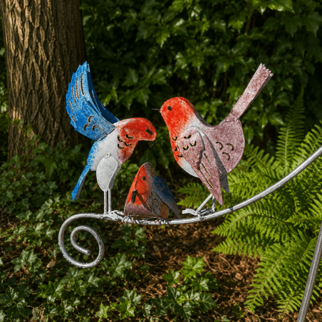 Mobile balancier trois oiseaux colorés en métal – Hauteur 140 cm