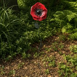 Coquelicot rouge en métal sur pique – Fleur de jardin 70 cm