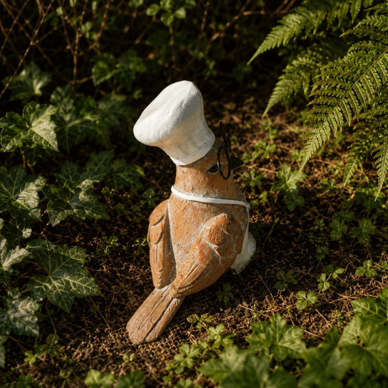 Oiseau chef cuisinier à lunettes en résine – Figurine 12 cm